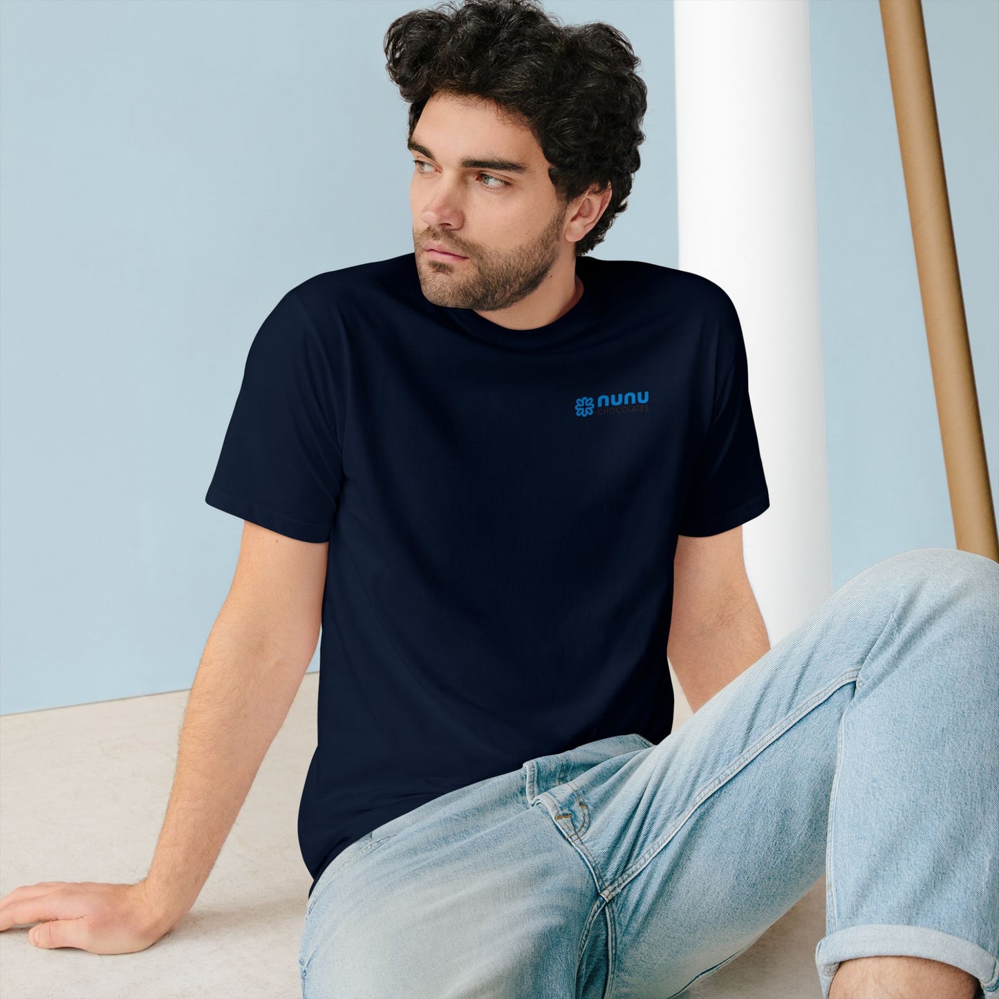 Nunu Logo Organic T-Shirt — Minimal Blue Pattern Tee