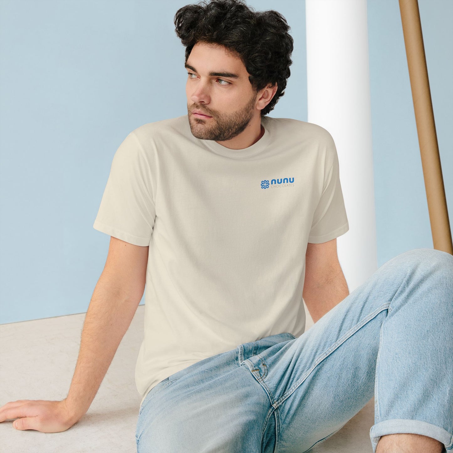 Nunu Logo Organic T-Shirt — Minimal Blue Pattern Tee